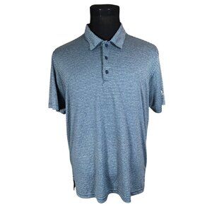 Adidas Men's Golf Grey Striped Blue Short Sleeve Polo Shirt Large